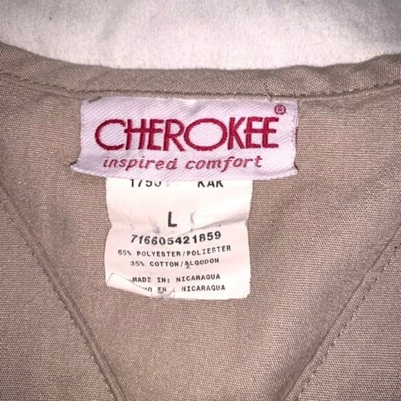 Cherokee Womens Tan Short Sleeve Button-Up Scrub Top L 65% Polyester 35% Cotton - Picture 2 of 5